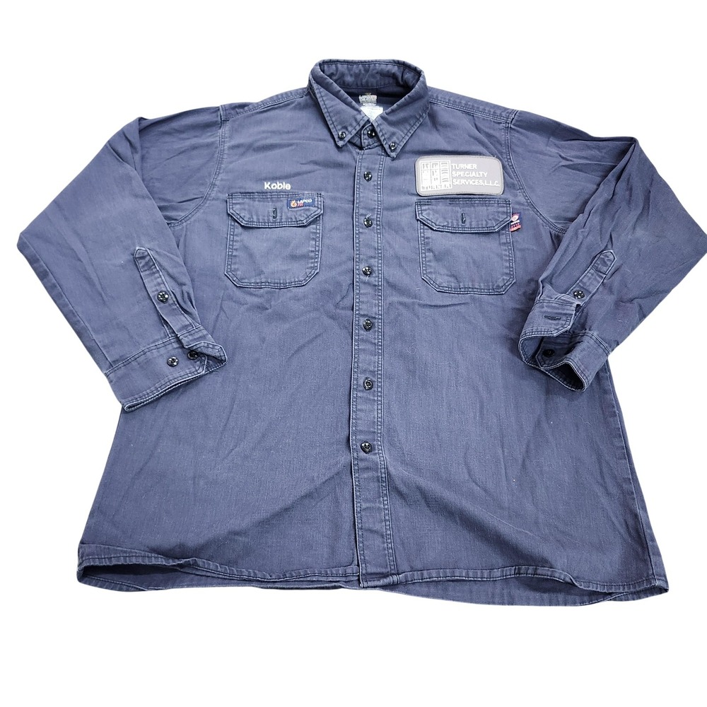 LAPCO FR Shirt Mens Large Blue Solid Long Sleeve Button Flame Resistant Workwear